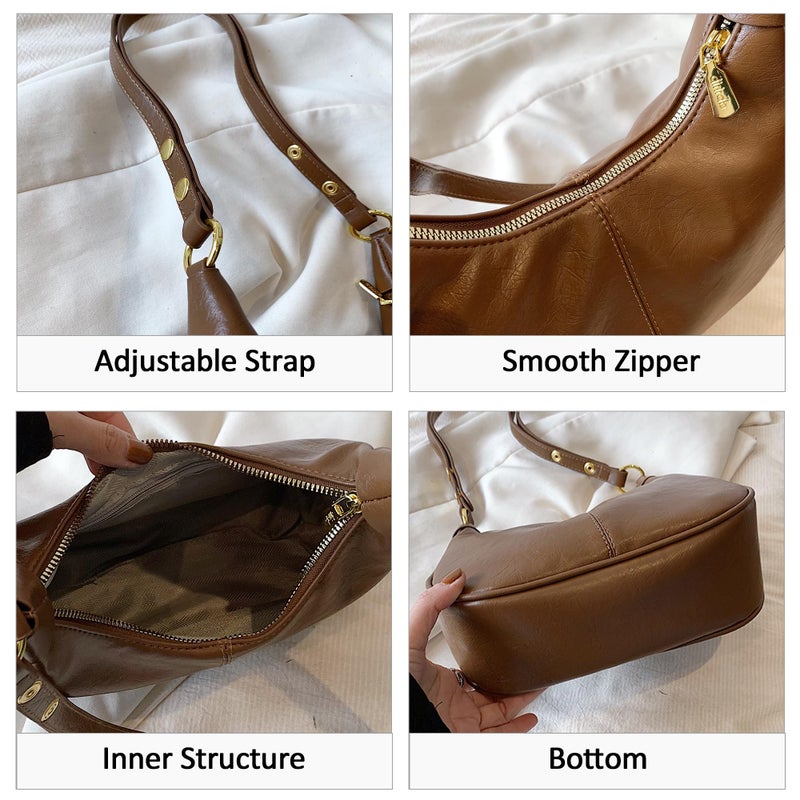 JYG Small Hobo Bags for Women Retro Crescent Wine Red Shoulder Purse Fall Soft Crossbody Handbag 2025 - Image 5