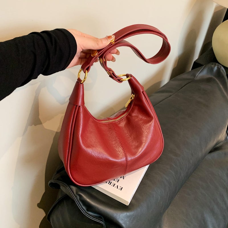 JYG Small Hobo Bags for Women Retro Crescent Wine Red Shoulder Purse Fall Soft Crossbody Handbag 2025 - Image 4