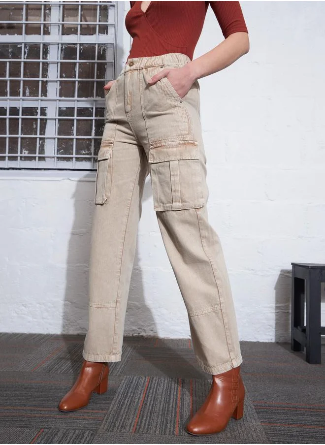 SASSAFRAS High Rise Box Pocket Cargo Jeans by Styli