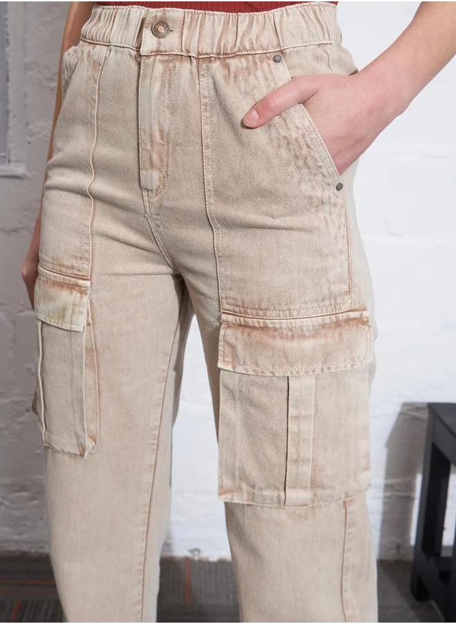 SASSAFRAS High Rise Box Pocket Cargo Jeans by Styli