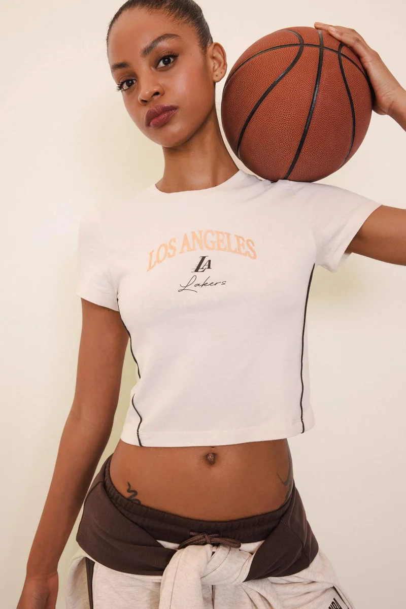 ديفاكتو DeFactoFit NBA Los Angeles Lakers Slim Crop Fit Sports T-Shirt