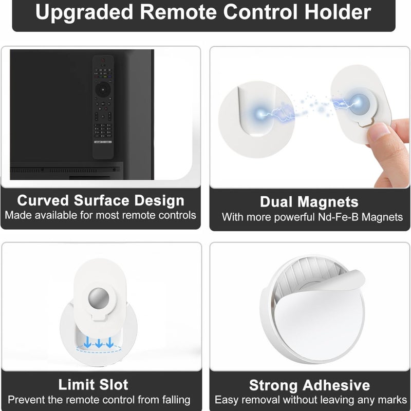 KRUSAN Self-Adhesive Magnetic Remote Control Holder Wall Mount – No Drilling, Non-Marking Tape, Universal Organizer Stand for AC, TV, Fan Remote & Small Gadgets – Home & Office Use Pack Of 2 (White) - Image 3