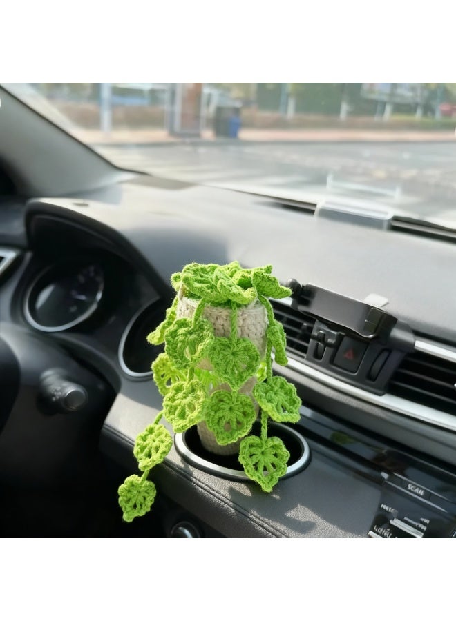 HALAMODO نبات معلق كروشيه للسيارة، زينة داخلية للسيارة، إكسسوارات جمالية للنباتات للنساء، زينة السيارة، تعويذات لمرآة الرؤية الخلفية، هدايا زينة السيارة بوهو - Image 2