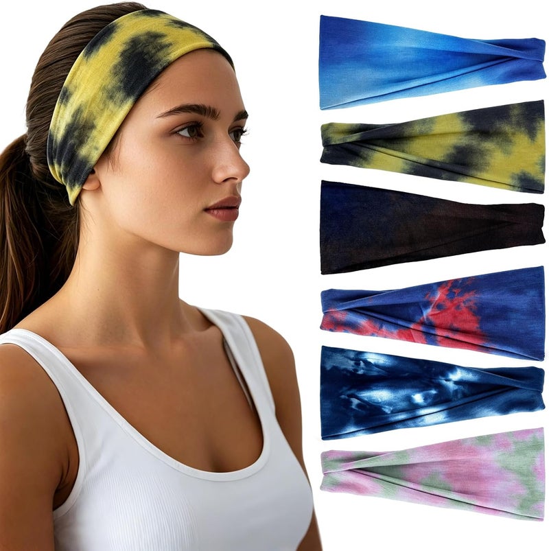 HSEM Timely planned dispatch Headbands for Women - 6 Pack Wide Elastic Hair Bands | Stretchy Sweatbands Hair Bands | Soft Sports Thin Head Bands | Non-Slip Accessories Bands for Fashion, Washing Face, Workouts, Yoga, Daily Use Riyadh Jeddah Dammam ship - Image 1