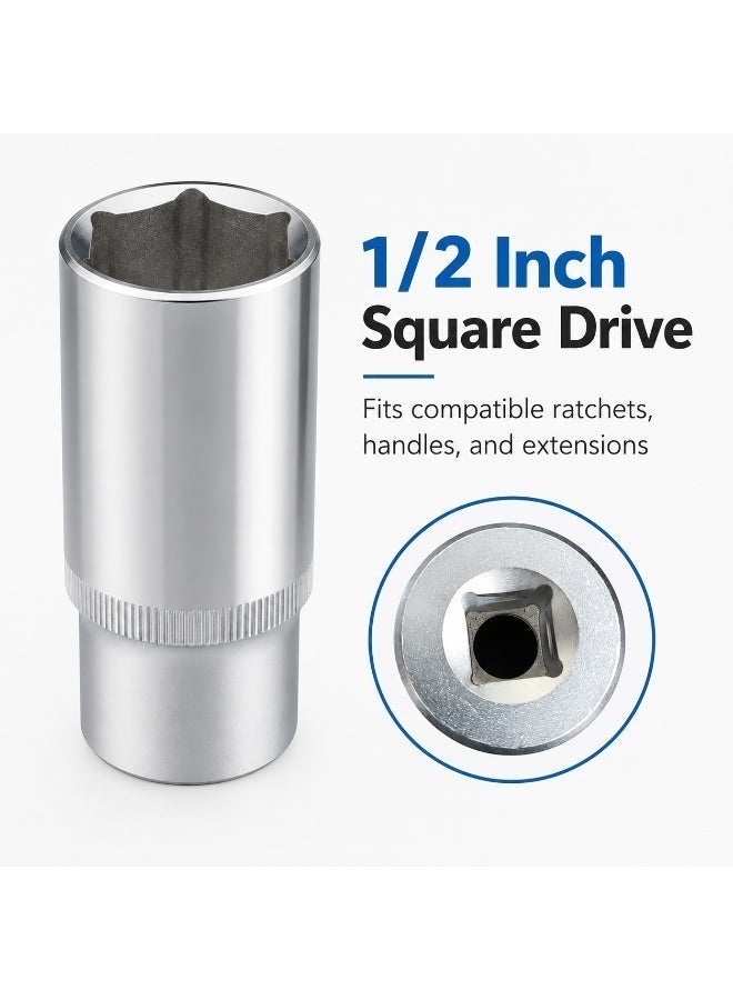 20mm Deep Socket Wrench, 1/2 Inch Square Drive, 6 Point Chrome Vanadium Steel Socket for Ratchet, Breaker Bar, Automotive Repair and Workshop Use - Image 2