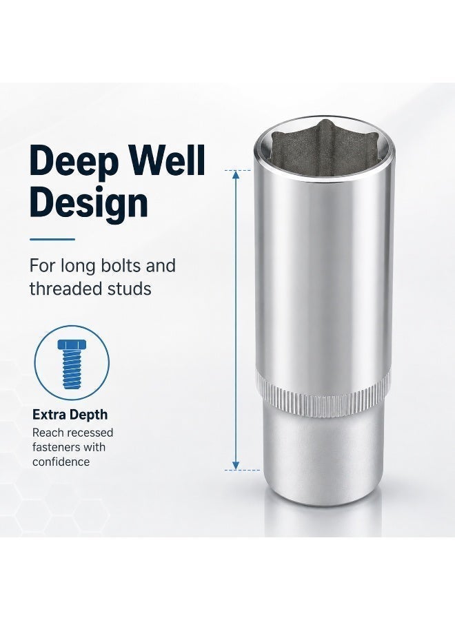 20mm Deep Socket Wrench, 1/2 Inch Square Drive, 6 Point Chrome Vanadium Steel Socket for Ratchet, Breaker Bar, Automotive Repair and Workshop Use - Image 4