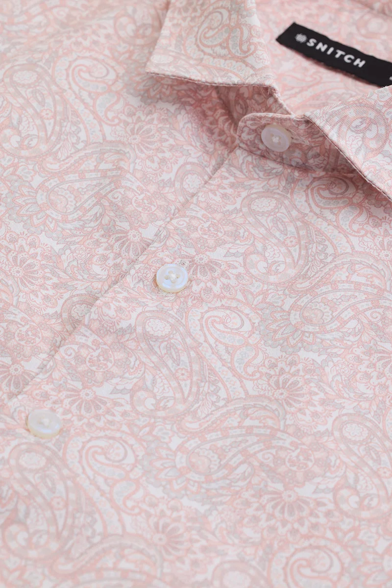 SNITCH Pastel Pink Paisley Long Sleeve Slim Fit Shirt