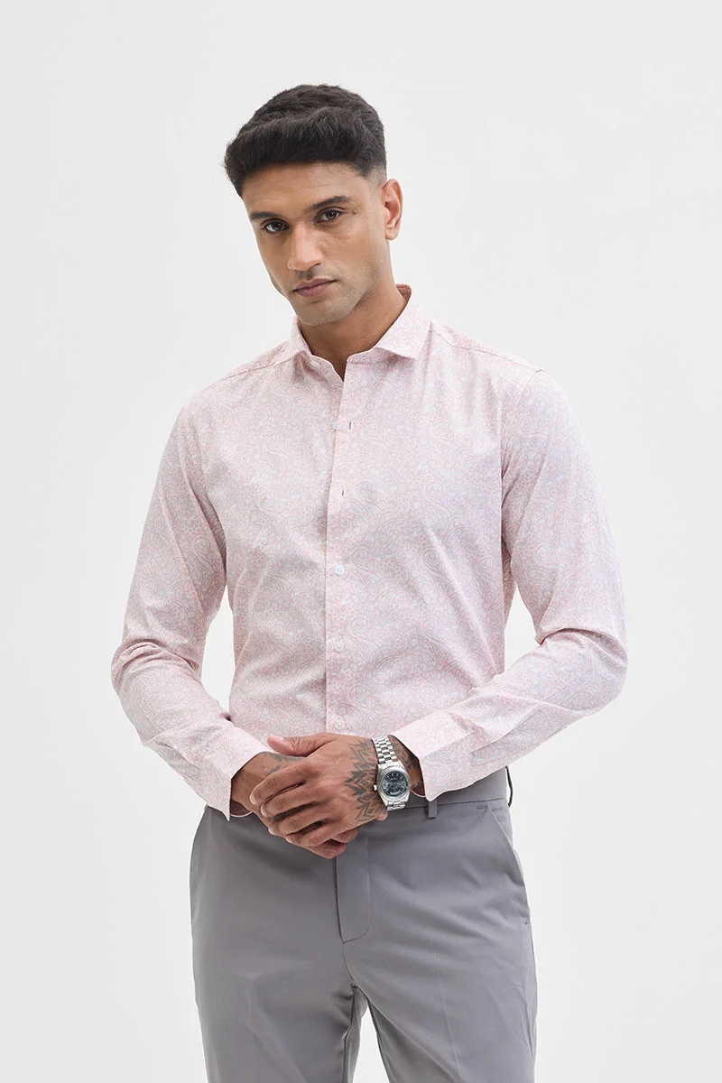 SNITCH Pastel Pink Paisley Long Sleeve Slim Fit Shirt
