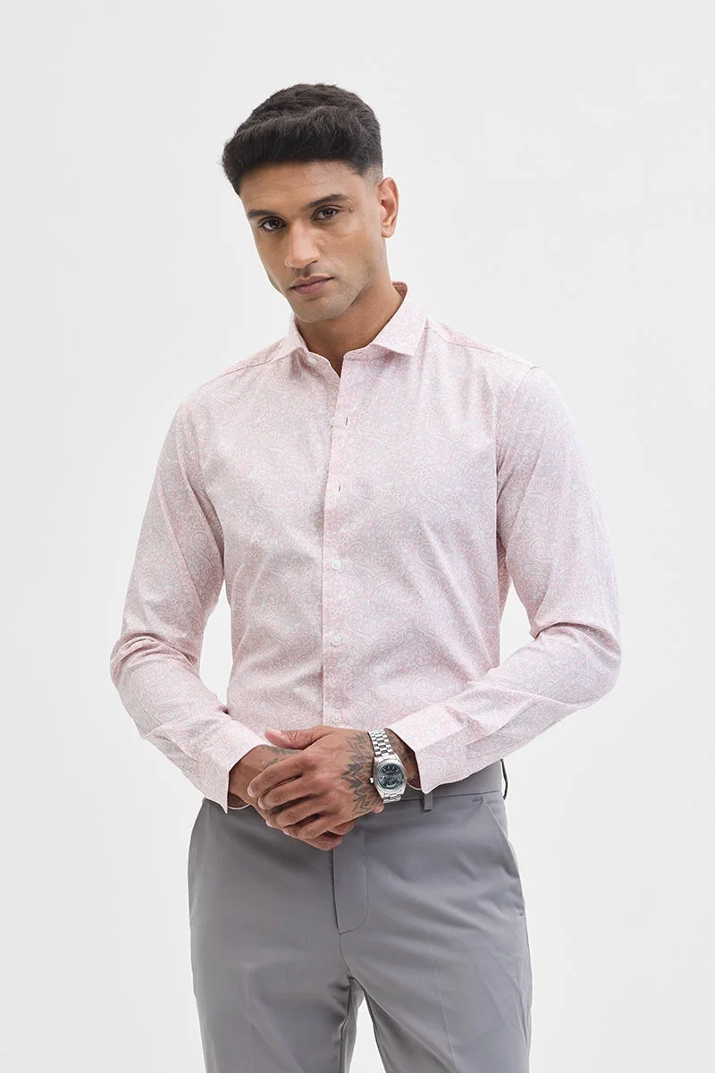 SNITCH Pastel Pink Paisley Long Sleeve Slim Fit Shirt