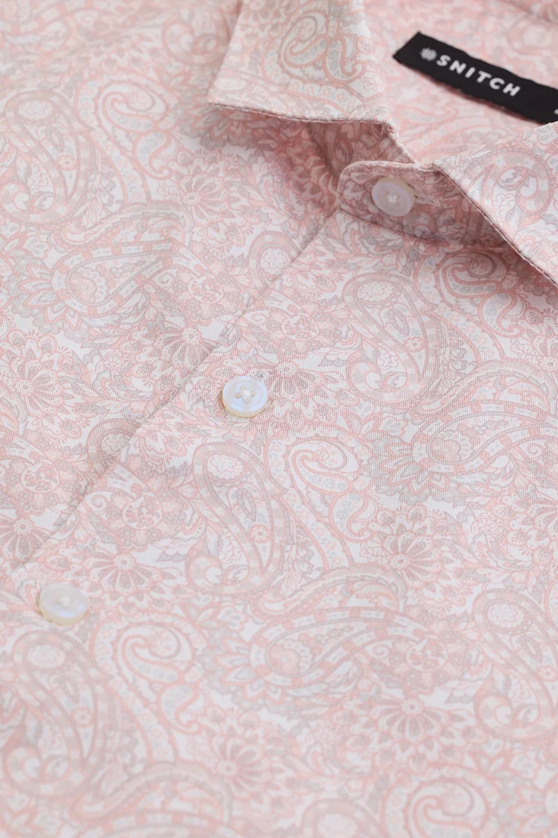 SNITCH Pastel Pink Paisley Long Sleeve Slim Fit Shirt