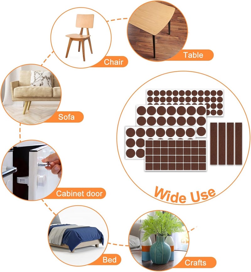 FURNIMATE Felt Furniture Pads 400 Pieces, Furniture Pads for Hardwood Floors, Floor Protectors for Furniture Legs, Felt Pads for Furniture, Many Large Sizes Brown - Image 4