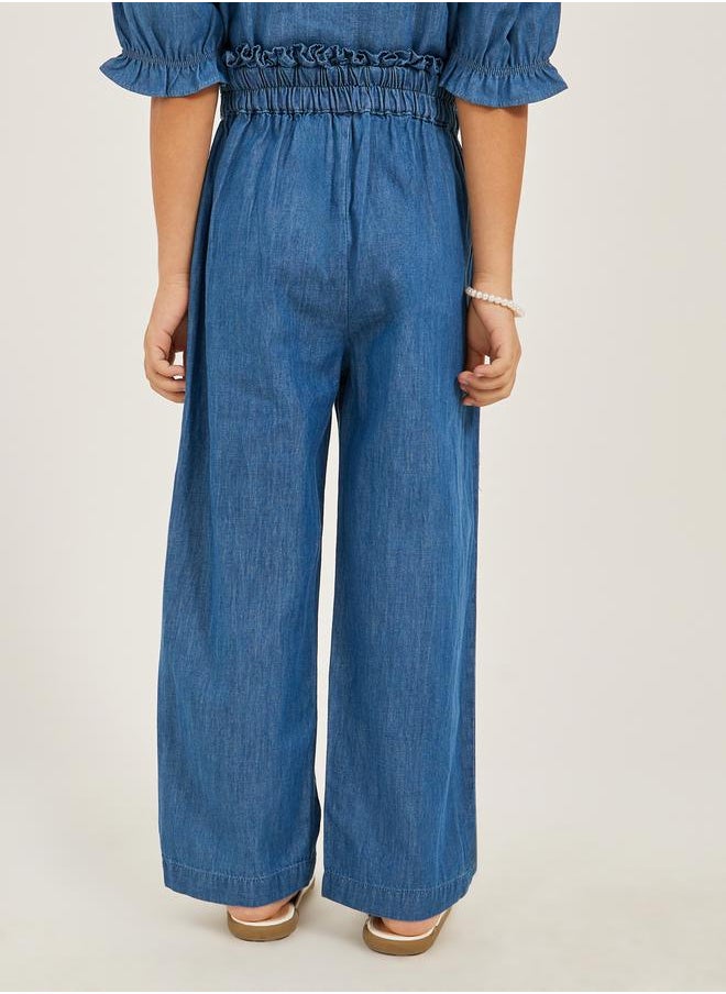 Styli Solid Denim Culotte Pants with Tie-Up Detail  - Image 4