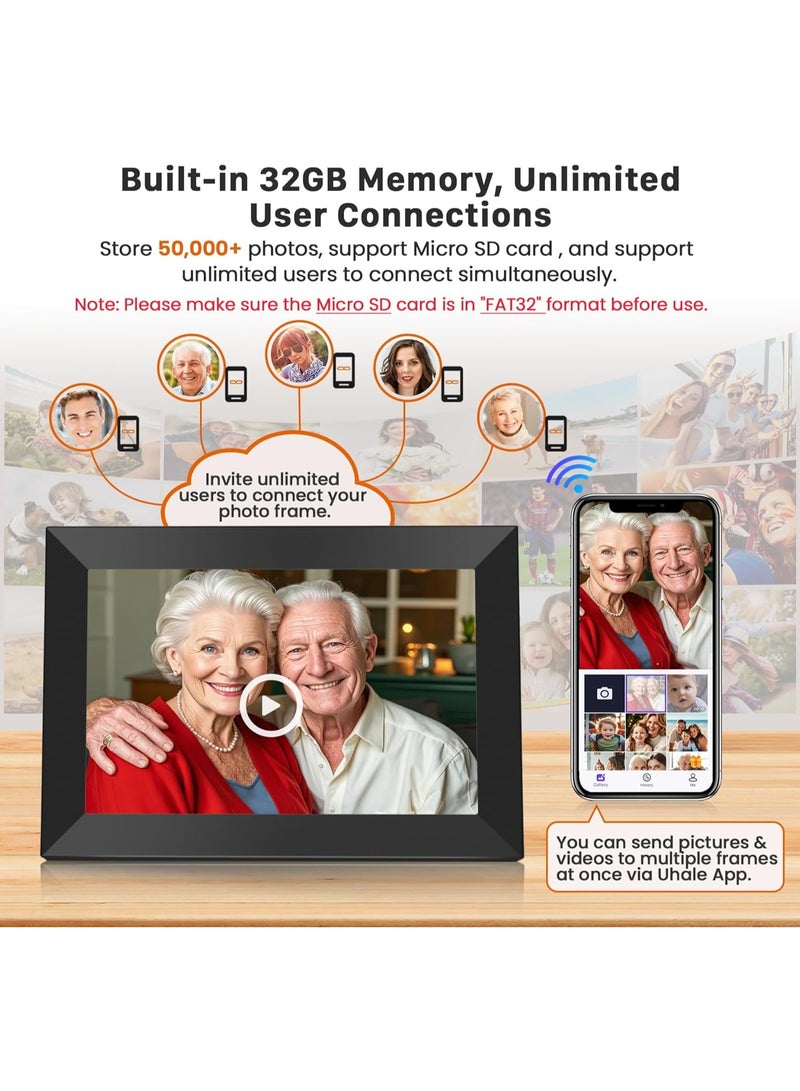 إطار صور رقمي واي فاي مقاس 10.1 بوصة، شاشة لمس عالية الدقة 1280 × 800، إطار صور ذكي إلكتروني مع سعة تخزين 32 جيجابايت، تدوير تلقائي، مشاركة الصور/مقاطع الفيديو على الفور عبر التطبيق من أي مكان - Image 4