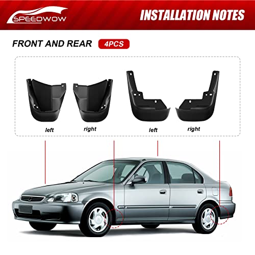 SPEEDWOW Mud Flaps,Fit for 1996-2000 Honda Civic (Not fit Side Skirts),Front and Rear 4Piece/Set（No Drilling Required） - Image 5