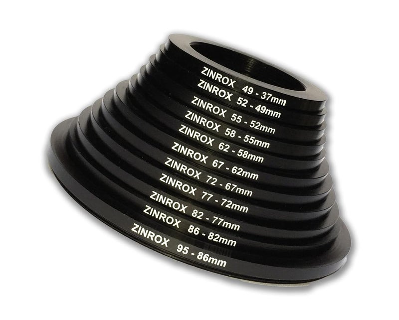 ZINROX® Stepping Down ' Made in India', Aluminium, Set of 11pcs, (95-37mm), Sizes: 49-37mm, 52-49mm, 55-52mm, 58-55mm, 62-58mm, 67-62mm, 72-67mm, 77-72mm, 82-77mm, 86-82mm, 95-86mm,- Step Down Ring - Image 1