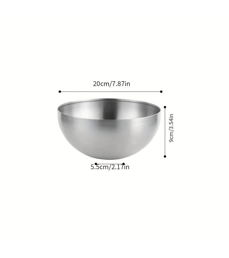 1pc Stainless Steel Silvery Mixing Bowl 7.87 Inch Salad Soup Dessert Kitchen Fruit Serving Bowl - Image 2