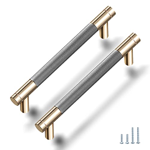 Gutuwellea Drawer Pull 12 Pack 5" Cabinet Handles Cabinet Pulls Aluminum Handles Round Pull Gold and Nickle Oxidation Finish with Diamond Pattern Golden 6" Length - Image 1