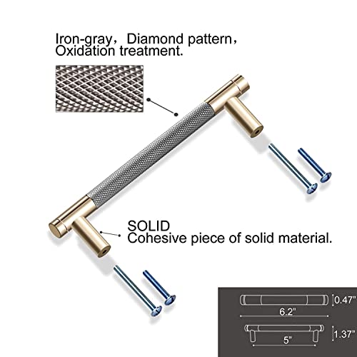 Gutuwellea Drawer Pull 12 Pack 5" Cabinet Handles Cabinet Pulls Aluminum Handles Round Pull Gold and Nickle Oxidation Finish with Diamond Pattern Golden 6" Length - Image 5