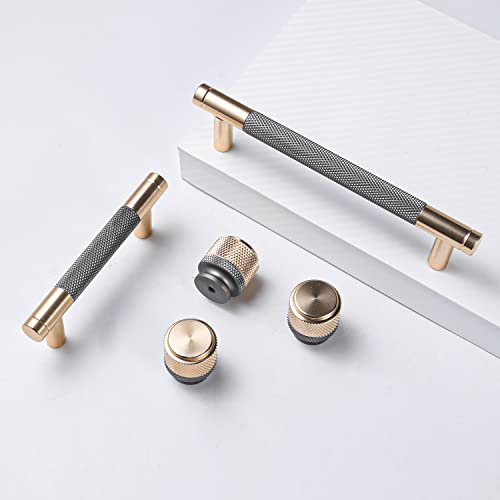 Gutuwellea Drawer Pull 12 Pack 5" Cabinet Handles Cabinet Pulls Aluminum Handles Round Pull Gold and Nickle Oxidation Finish with Diamond Pattern Golden 6" Length - Image 2