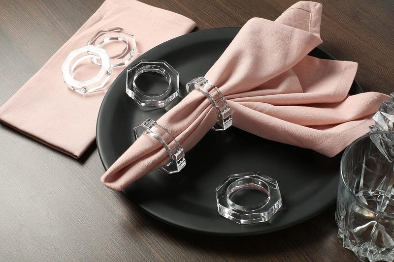 CLEENTABLE Acrylic Napkin Rings Set of 12 - Octagon Transparent Design for Christmas, Thanksgiving, Holiday Table Decor - Durable Crystal Napkin Holders for Dinner Parties & Everyday Use (Opaque)- - Image 4