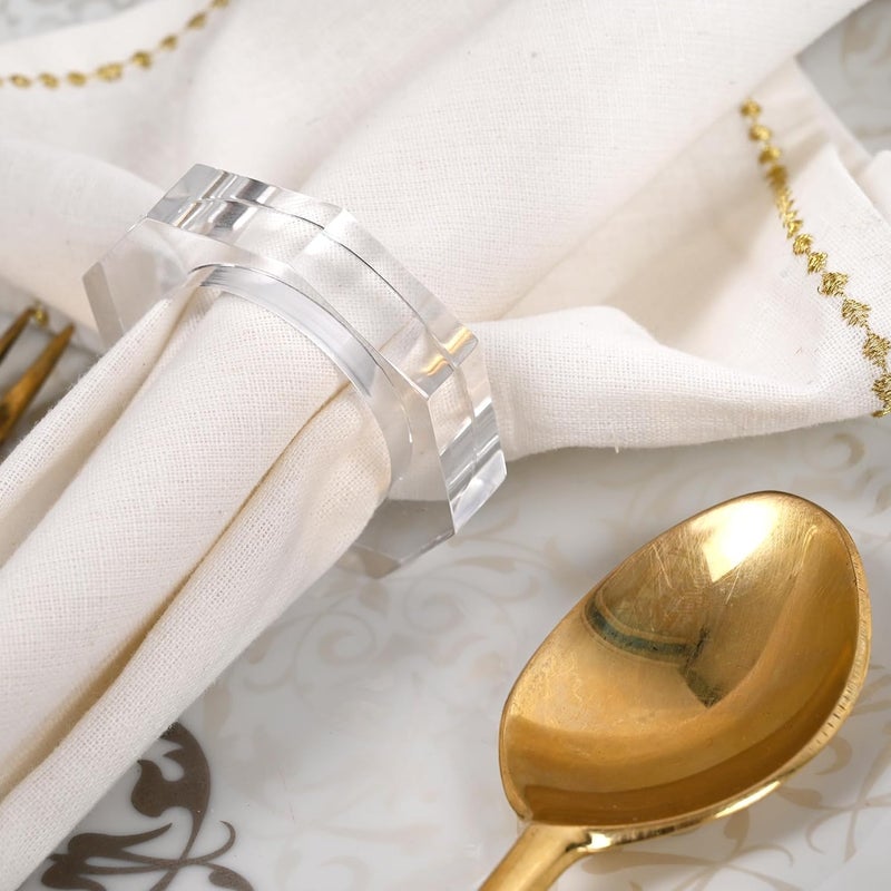 CLEENTABLE Acrylic Napkin Rings Set of 12 - Octagon Transparent Design for Christmas, Thanksgiving, Holiday Table Decor - Durable Crystal Napkin Holders for Dinner Parties & Everyday Use (Opaque)- - Image 3