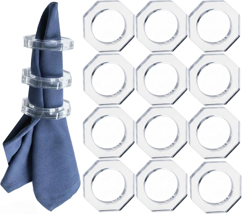 CLEENTABLE Acrylic Napkin Rings Set of 12 - Octagon Transparent Design for Christmas, Thanksgiving, Holiday Table Decor - Durable Crystal Napkin Holders for Dinner Parties & Everyday Use (Opaque)- - Image 1