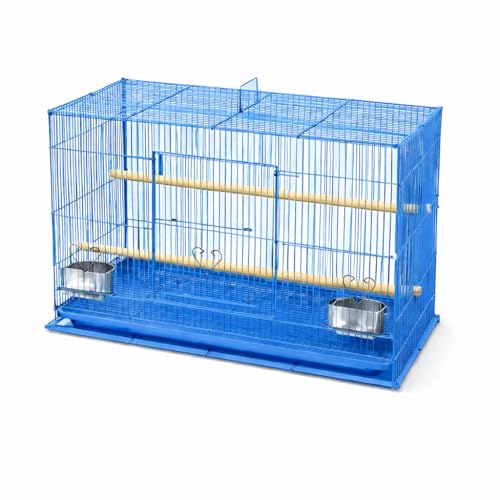 Rizopets Bird Cage, Crate for Rabbit, Parrots and Small Pets with Sliding Tray, 2 Feeding Cup & 2 Perch with Secure Lock (15 Inches, Blue), Metal - Image 1