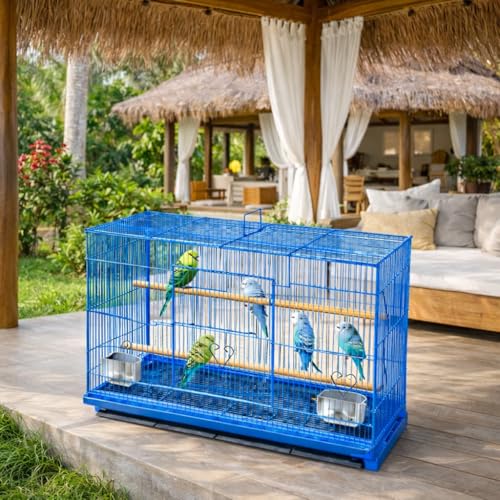 Rizopets Bird Cage, Crate for Rabbit, Parrots and Small Pets with Sliding Tray, 2 Feeding Cup & 2 Perch with Secure Lock (15 Inches, Blue), Metal - Image 4