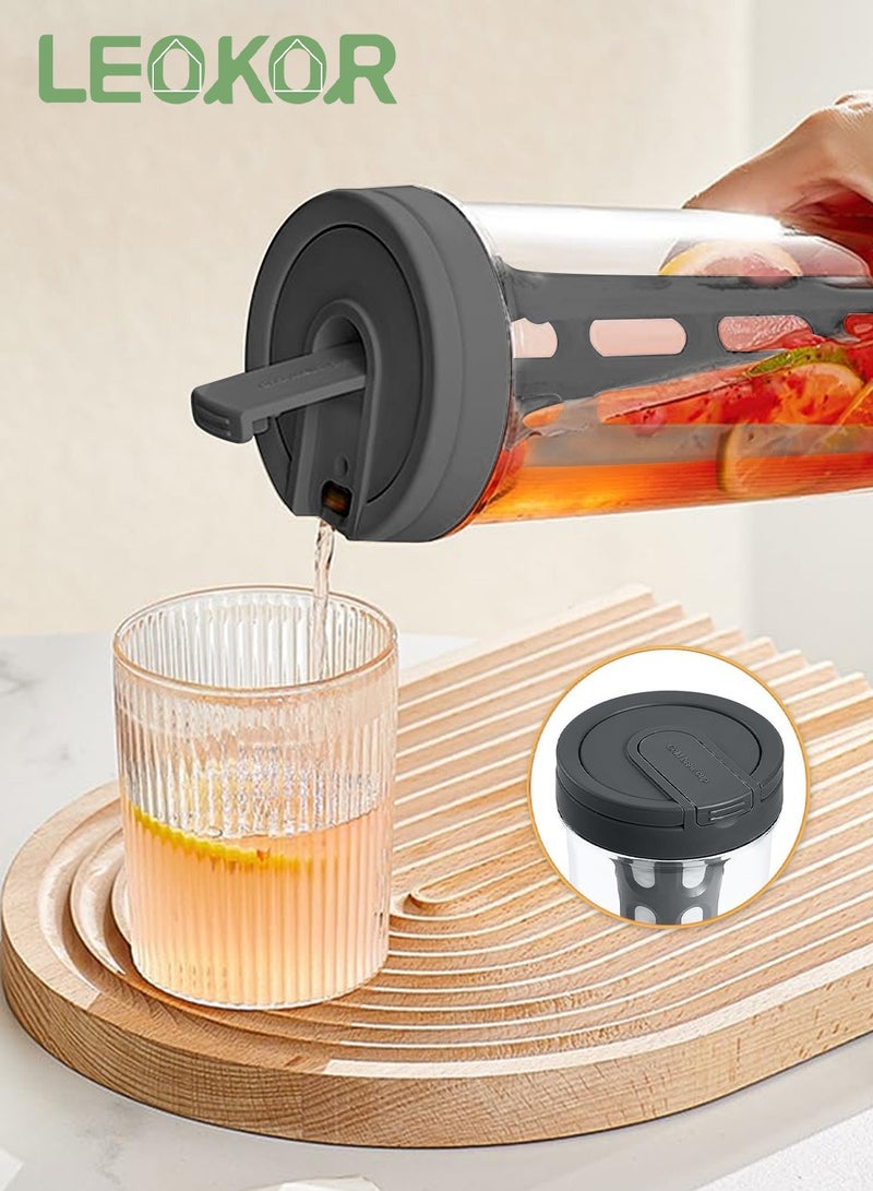 LEOKOR Cold Brew Coffee Maker with Mesh Filter Portable Cold Brew Cup for Tea Coffee Grey 1100ML - Image 2