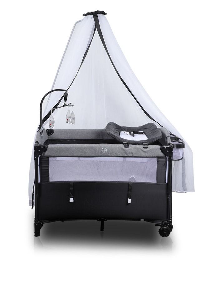 XiuWoo - Portable Baby Playard, 5-in-1 Pack and Play, Baby Bedside Sleeper with Bassinet, Multifunction Bedside Crib from Newborn to Toddlers, U-Shaped Diaper Changer, Playard, Safety Strap, Luxury Mosquito Ne - Image 1