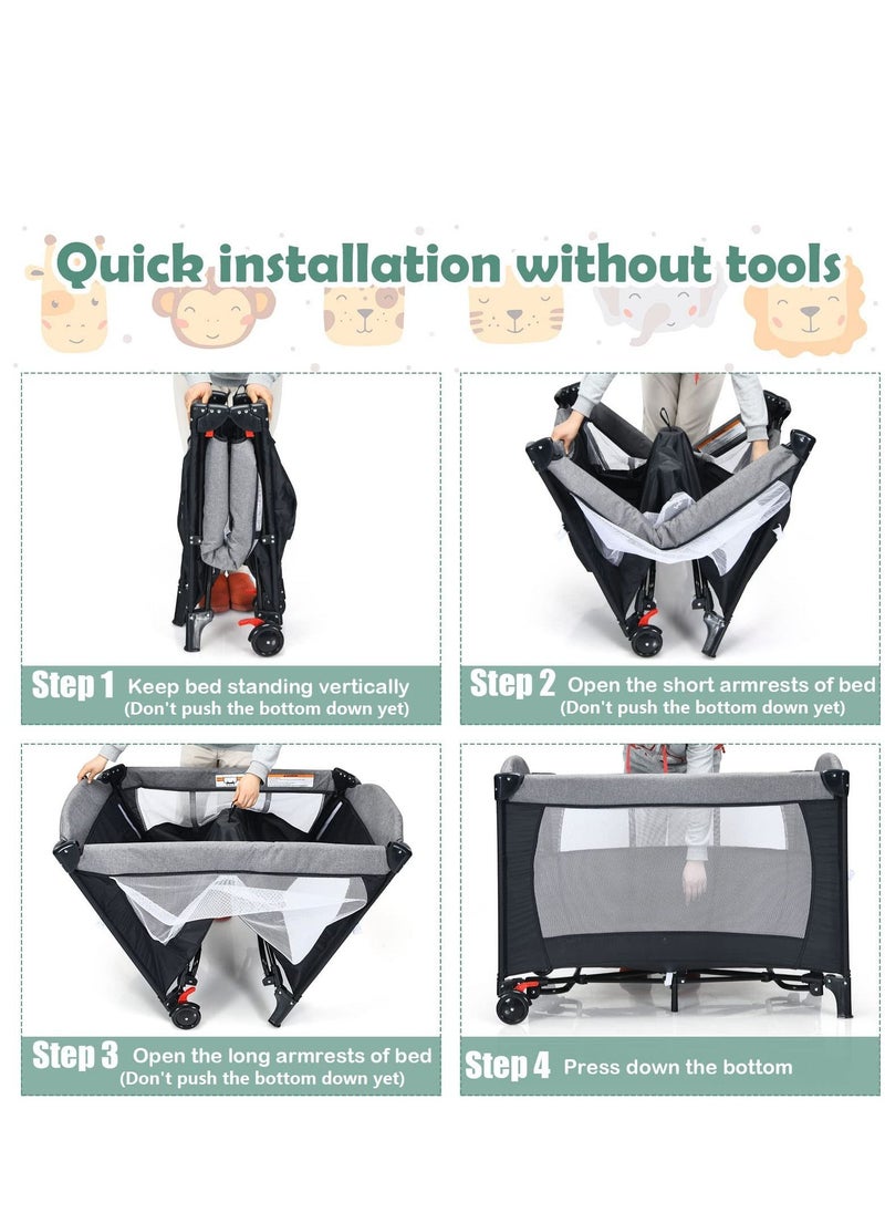 XiuWoo - Portable Baby Playard, 5-in-1 Pack and Play, Baby Bedside Sleeper with Bassinet, Multifunction Bedside Crib from Newborn to Toddlers, U-Shaped Diaper Changer, Playard, Safety Strap, Luxury Mosquito Ne - Image 1