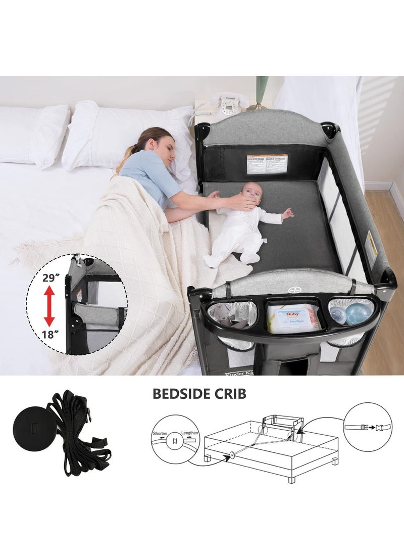XiuWoo - Portable Baby Playard, 5-in-1 Pack and Play, Baby Bedside Sleeper with Bassinet, Multifunction Bedside Crib from Newborn to Toddlers, U-Shaped Diaper Changer, Playard, Safety Strap, Luxury Mosquito Ne - Image 1