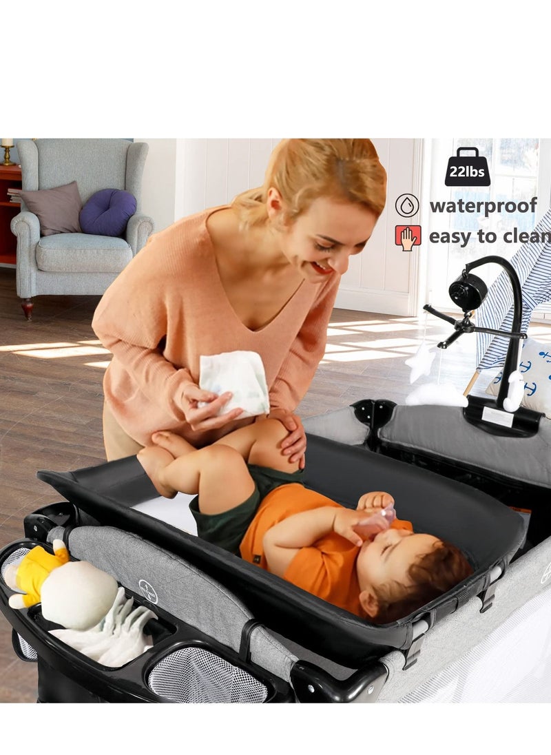 XiuWoo - Portable Baby Playard, 5-in-1 Pack and Play, Baby Bedside Sleeper with Bassinet, Multifunction Bedside Crib from Newborn to Toddlers, U-Shaped Diaper Changer, Playard, Safety Strap, Luxury Mosquito Ne - Image 1