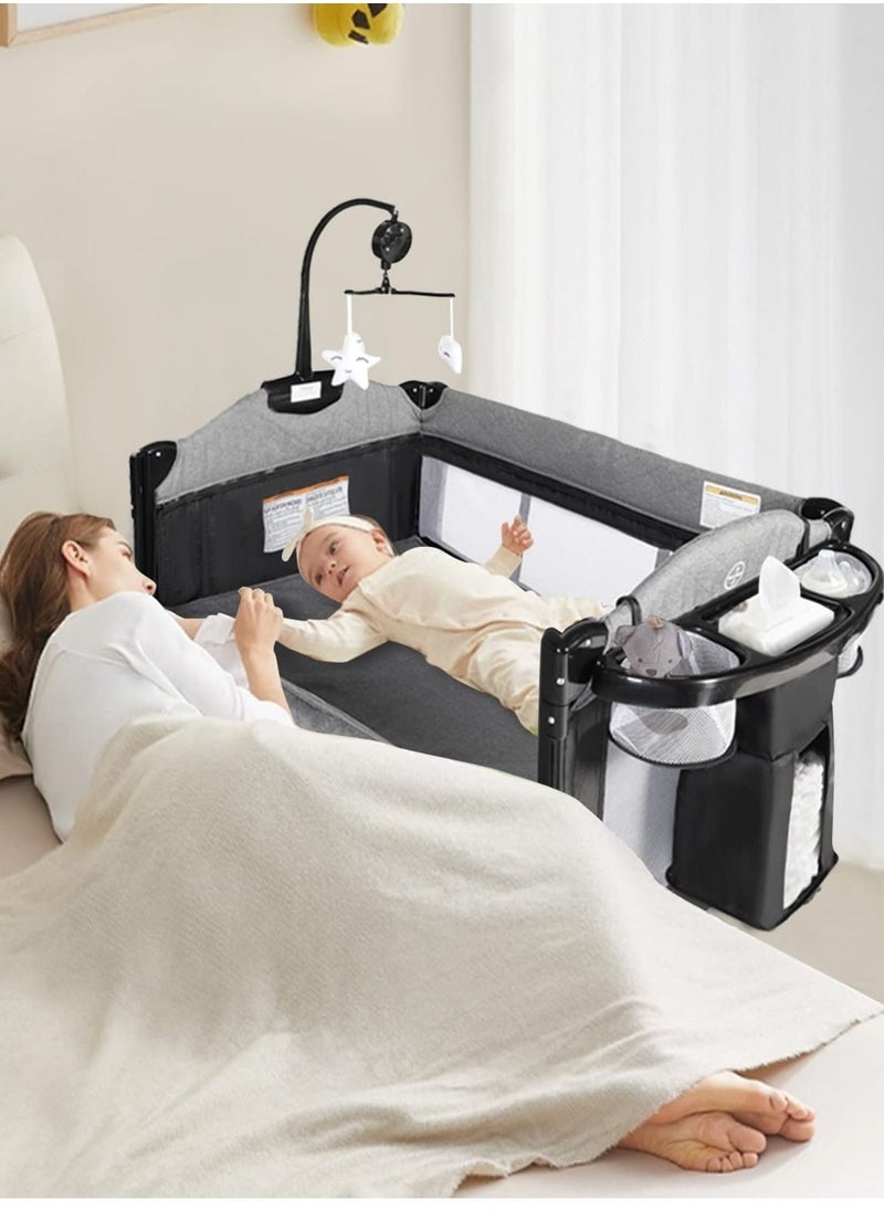 XiuWoo - Portable Baby Playard, 5-in-1 Pack and Play, Baby Bedside Sleeper with Bassinet, Multifunction Bedside Crib from Newborn to Toddlers, U-Shaped Diaper Changer, Playard, Safety Strap, Luxury Mosquito Ne - Image 1