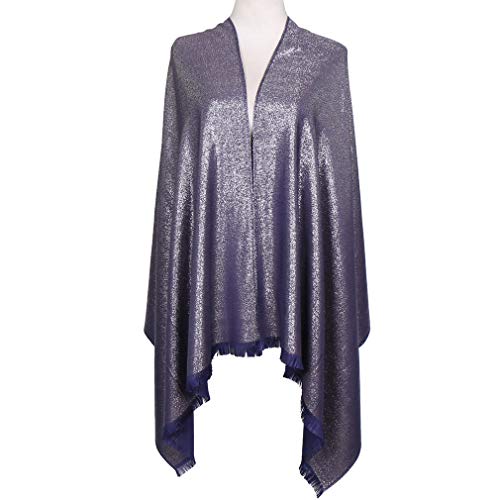 LMVERNA Women Glitter Shimmer Tassel Reversible Pashmina Shawls and Wraps Stole Scarf(Navy-Silver) - Image 3