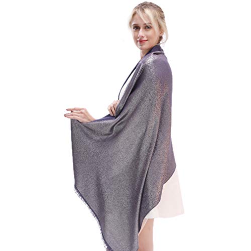 LMVERNA Women Glitter Shimmer Tassel Reversible Pashmina Shawls and Wraps Stole Scarf(Navy-Silver) - Image 2
