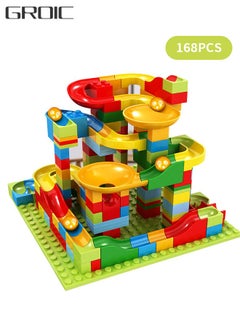 GROIC Marble Run Building Blocks, 168 PCS Classic Big Blocks STEM Toy Bricks Set Kids Race Track Compatible with Bulk Bricks Set for Boys Girls Toddler  - Image 1