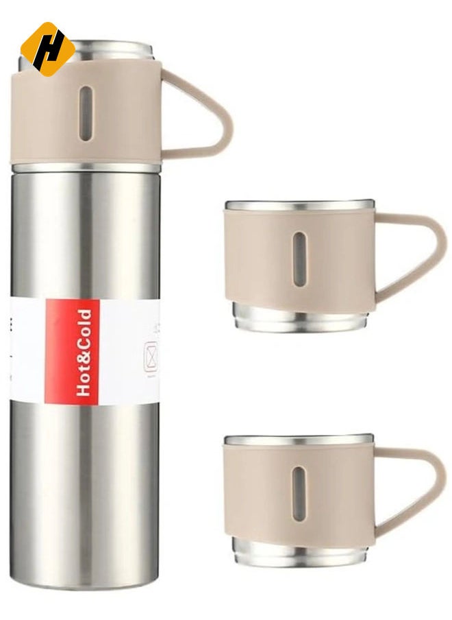 HuHa Stainless Steel Thermos Flask Set Stainless Steel Coffee Tumbler Gift Box Commercial Gift Vacuum Insulated Bottle Hot Drink Water Bottle Cold Drink Water Bottle (Steel color)  - Image 1