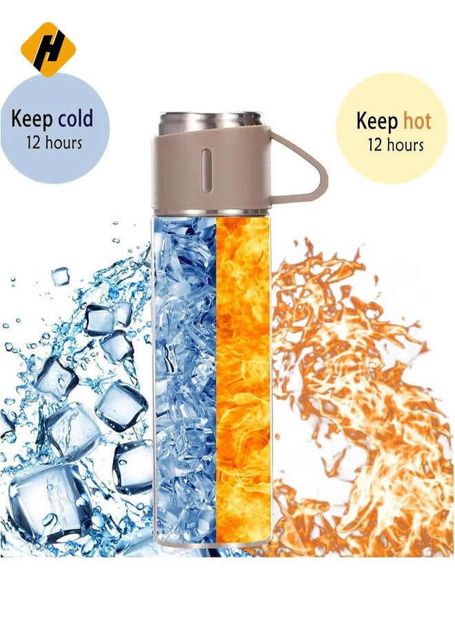 HuHa Stainless Steel Thermos Flask Set Stainless Steel Coffee Tumbler Gift Box Commercial Gift Vacuum Insulated Bottle Hot Drink Water Bottle Cold Drink Water Bottle (Steel color)  - Image 2