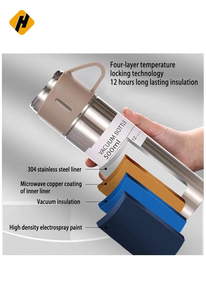 HuHa Stainless Steel Thermos Flask Set Stainless Steel Coffee Tumbler Gift Box Commercial Gift Vacuum Insulated Bottle Hot Drink Water Bottle Cold Drink Water Bottle (Steel color)  - Image 3