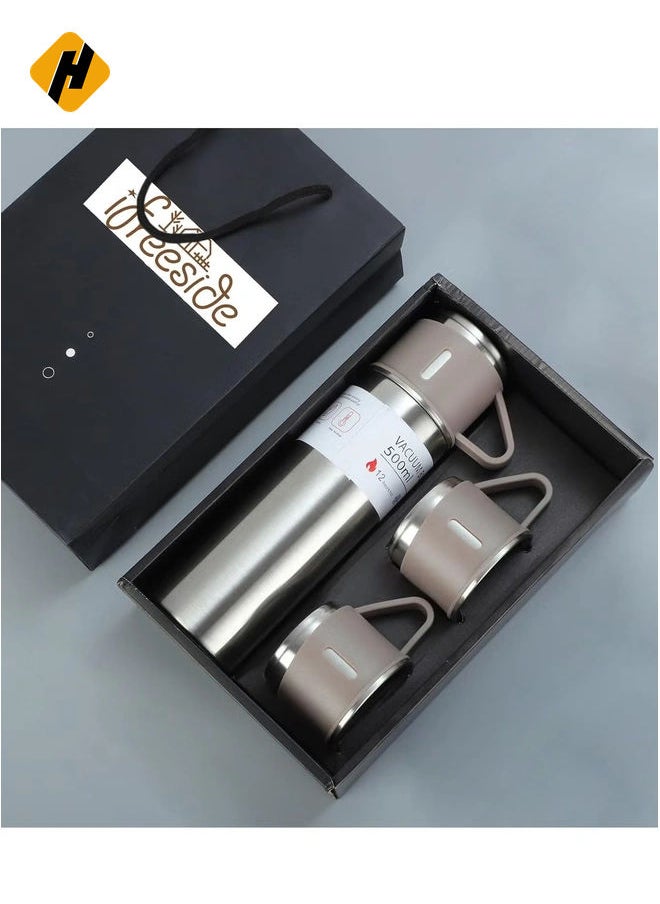 HuHa Stainless Steel Thermos Flask Set Stainless Steel Coffee Tumbler Gift Box Commercial Gift Vacuum Insulated Bottle Hot Drink Water Bottle Cold Drink Water Bottle (Steel color)  - Image 5
