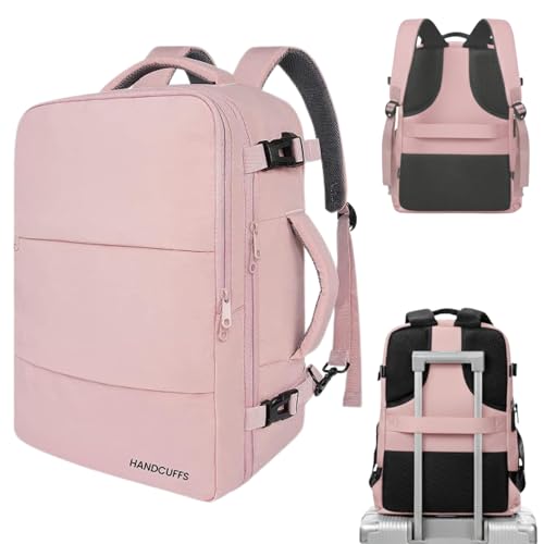 Handcuffs Travel Backpack for Men & Women Water Resistant Cabin Bag with Laptop Compartment Shoe Pouch & Multiple Organiser Pockets | Carry On Luggage | Casual Daypack (Pink) - Image 1