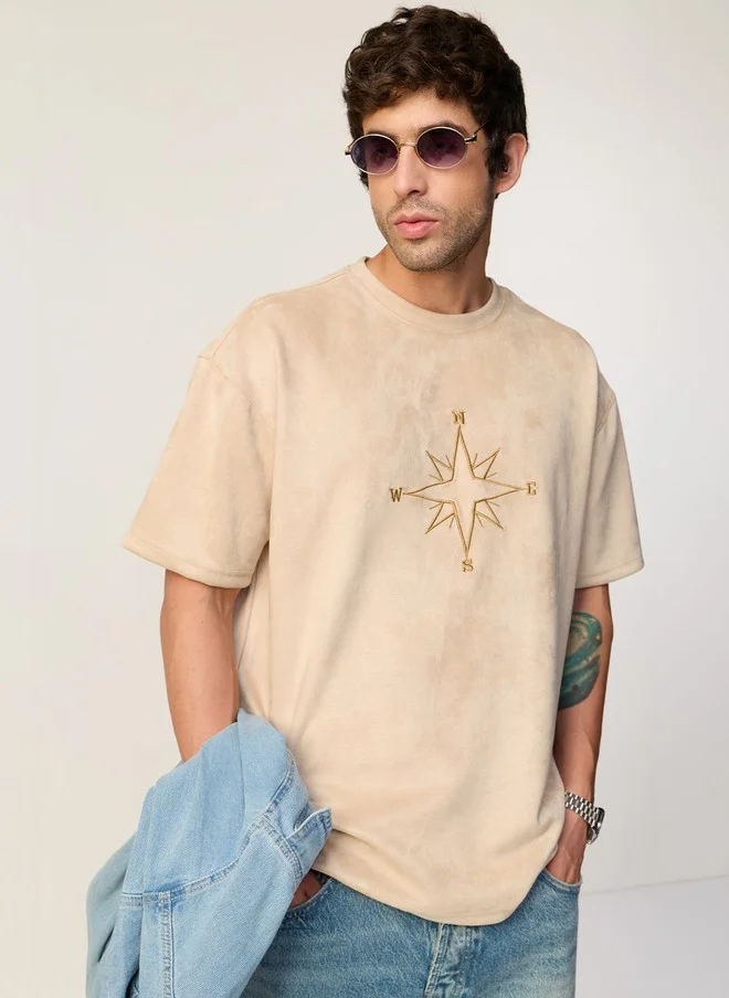 ذا سوليد ستور The Souled Store Men's Beige Typography Printed Oversized T-shirt