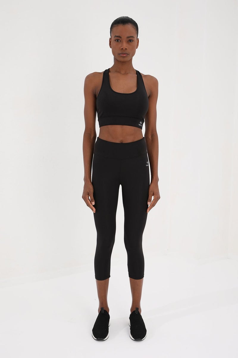 Tommy Life Black Women's High Waist Slimming Cross Back Detailed Sports Bustier-Capri Leggings Set - 95283  - Image 1