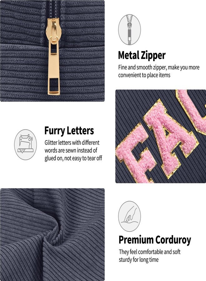 MAGEFY Small Makeup Bag for Purse Portable Makeup Pouch with Compartments Corduroy Make up Bag for Women Travel Cosmetic Essential (Dark Gray, FACE) - Image 2