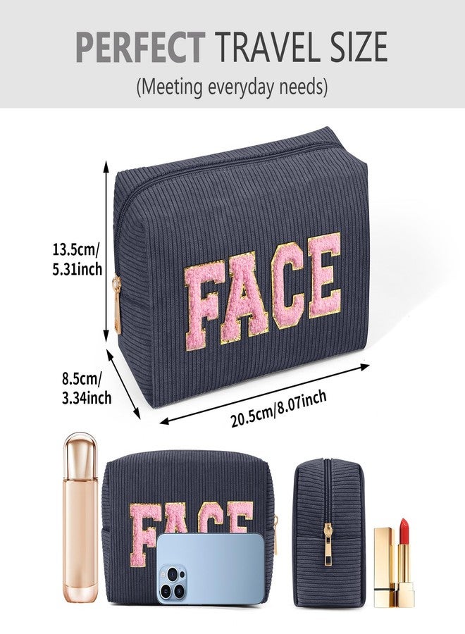 MAGEFY Small Makeup Bag for Purse Portable Makeup Pouch with Compartments Corduroy Make up Bag for Women Travel Cosmetic Essential (Dark Gray, FACE) - Image 4