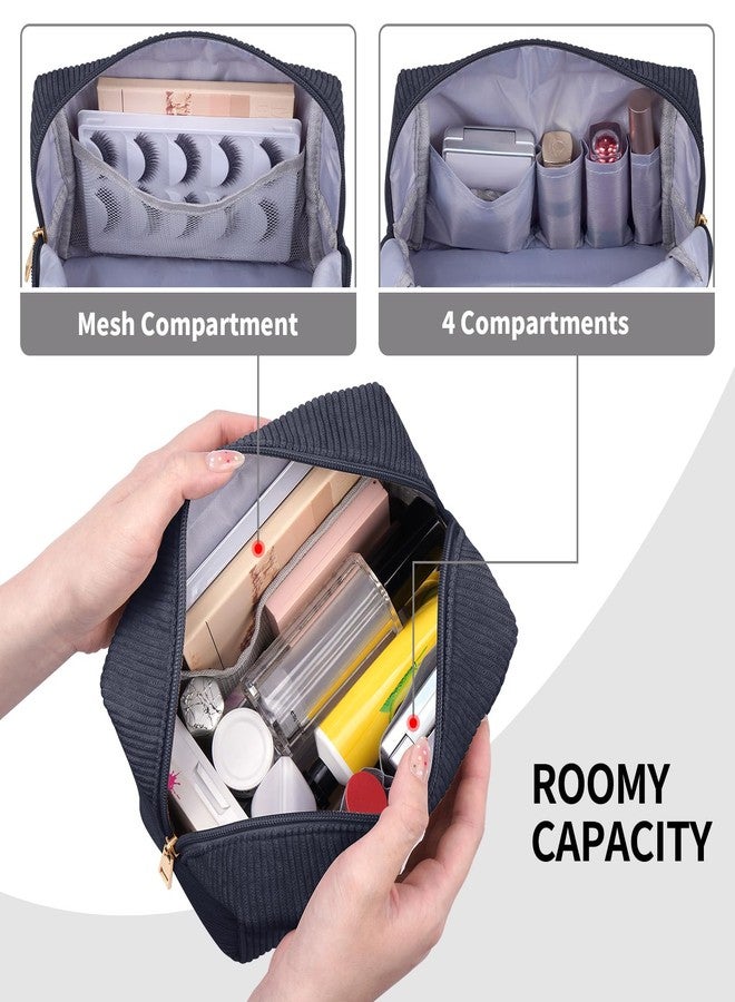 MAGEFY Small Makeup Bag for Purse Portable Makeup Pouch with Compartments Corduroy Make up Bag for Women Travel Cosmetic Essential (Dark Gray, FACE) - Image 3