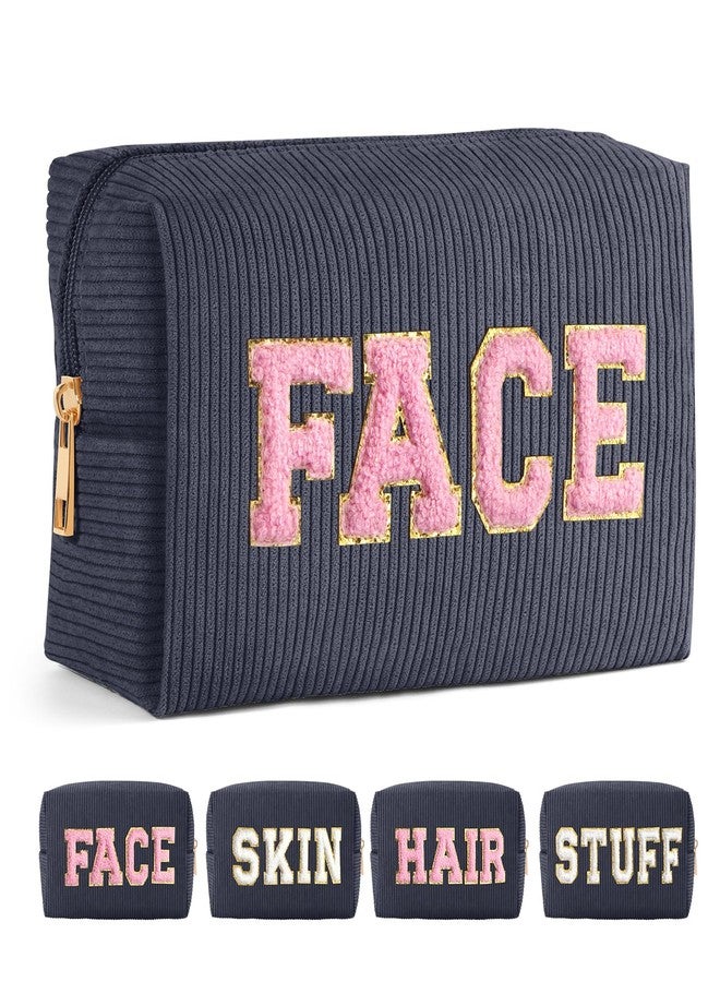 MAGEFY Small Makeup Bag for Purse Portable Makeup Pouch with Compartments Corduroy Make up Bag for Women Travel Cosmetic Essential (Dark Gray, FACE) - Image 1