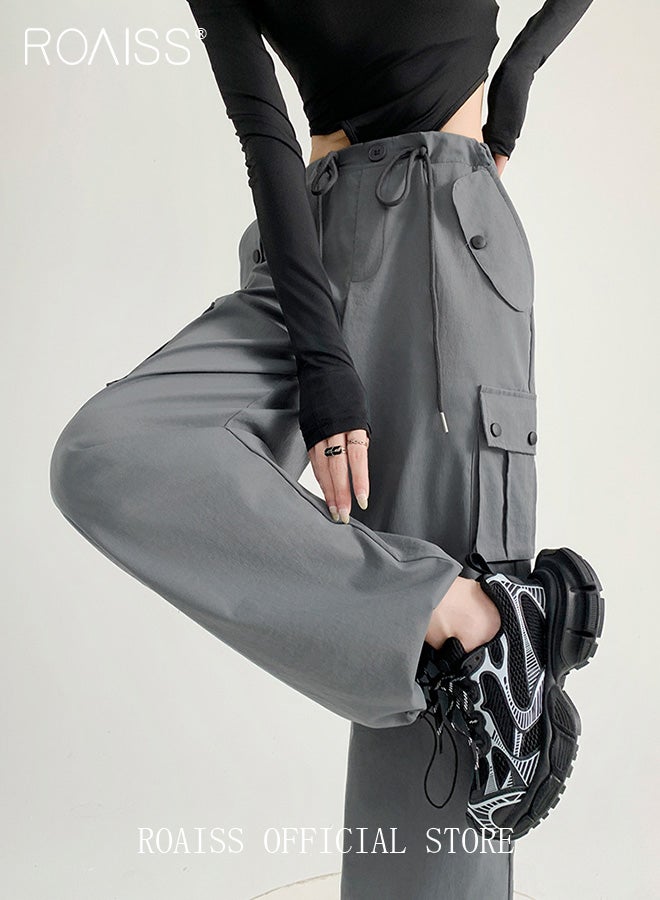 roaiss Women Straight Leg Cargo Pants High Waisted Design Waist Cinching Cut Casual Straight Leg Trousers Versatile and Stylish for Casual Wear Flattering for All Leg Types - Image 2