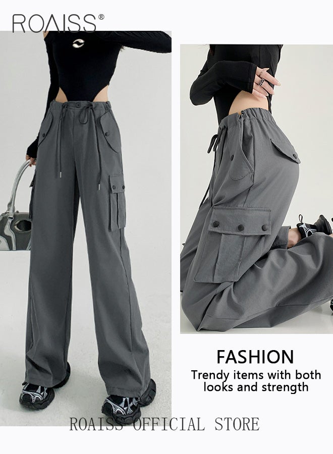 roaiss Women Straight Leg Cargo Pants High Waisted Design Waist Cinching Cut Casual Straight Leg Trousers Versatile and Stylish for Casual Wear Flattering for All Leg Types - Image 3